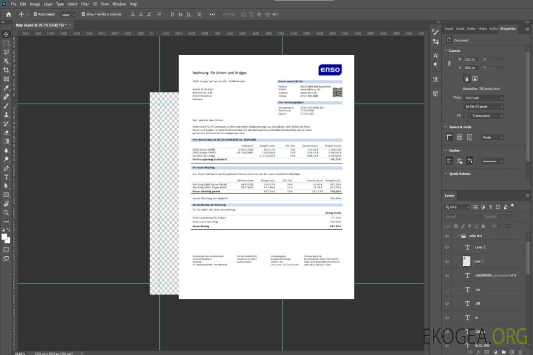 Facture commerciale du service public d'électricité ENSO SCR template